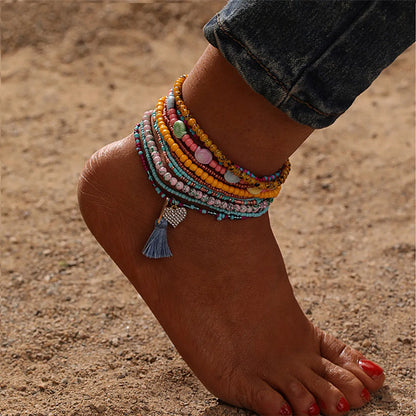 Wholesale Jewelry Ethnic Style Commute Heart Shape Seed Bead Anklet