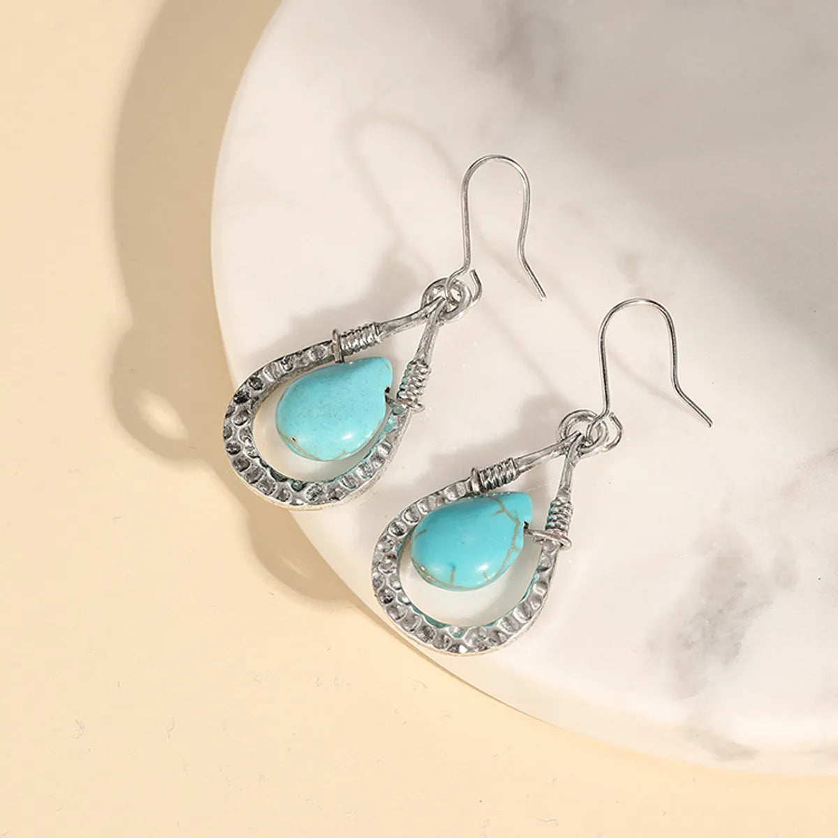 Wholesale Jewelry Ethnic Style Geometric Alloy Turquoise Silver Plated Drop Earrings