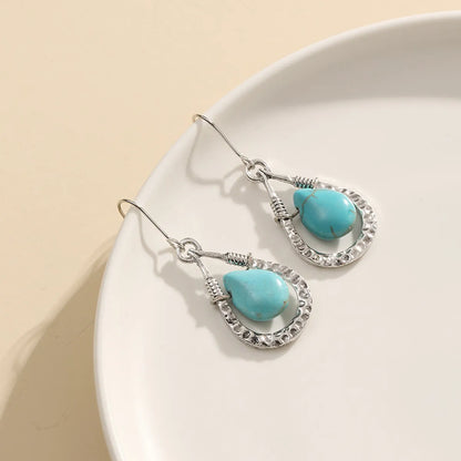 Wholesale Jewelry Ethnic Style Geometric Alloy Turquoise Silver Plated Drop Earrings