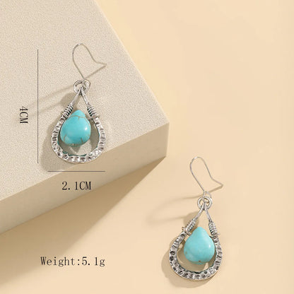 Wholesale Jewelry Ethnic Style Geometric Alloy Turquoise Silver Plated Drop Earrings