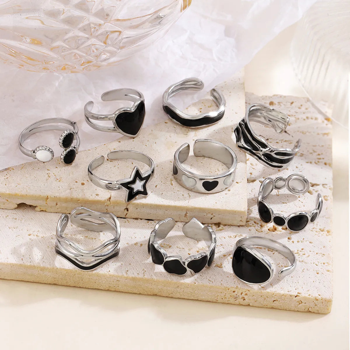 Wholesale Jewelry Ethnic Style Geometric Star Heart Shape Stainless Steel Plating Open Rings