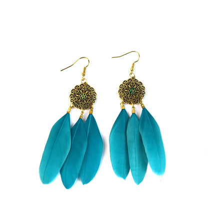 Wholesale Jewelry Ethnic Style Leaf Feather Patchwork Drop Earrings