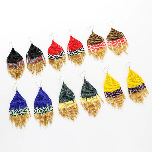 Wholesale Jewelry Ethnic Style Tassel Seed Bead Tassel Drop Earrings