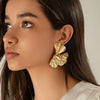 Wholesale Jewelry Exaggerated Alloy Ginkgo Leaf And Flower Pattern Earrings For Women Electroplated