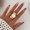 Wholesale Jewelry Exaggerated Alloy Imitation Pearl Geometric Ring With Electroplating