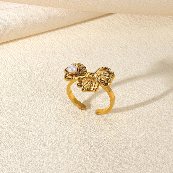 Wholesale Jewelry Exaggerated Beach Geometric 304 Stainless Steel Artificial Pearls Asymmetrical Plating Open Rings