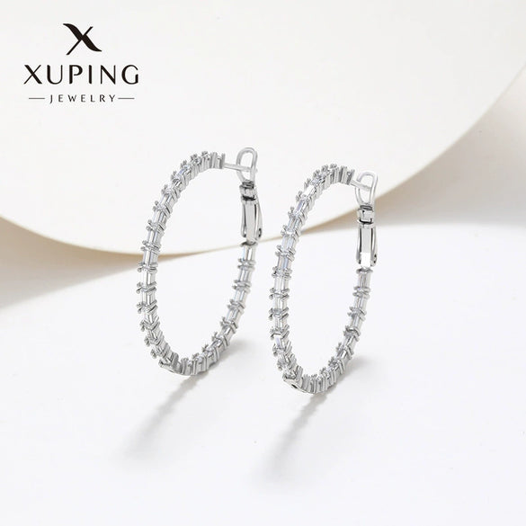 Wholesale Jewelry Exaggerated Double Row Shiny Zircon Inlaid Geometric Earrings Electroplated For Women
