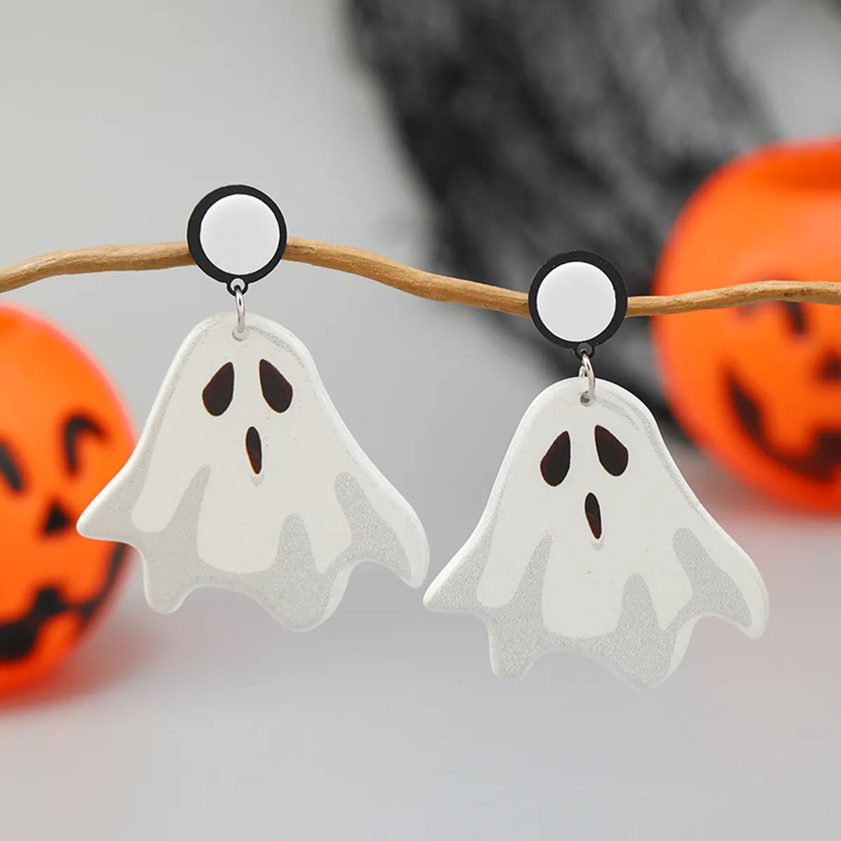 1 Pair Exaggerated Funny Punk Pumpkin Spider Skull Arylic Drop Earrings