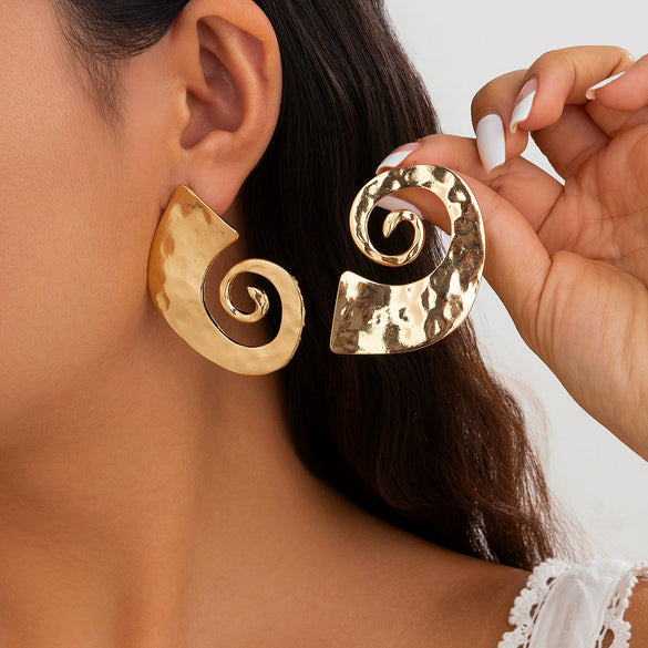 Wholesale Jewelry Exaggerated Geometric Alloy Electroplated Irregular Corrugated Earrings For Women