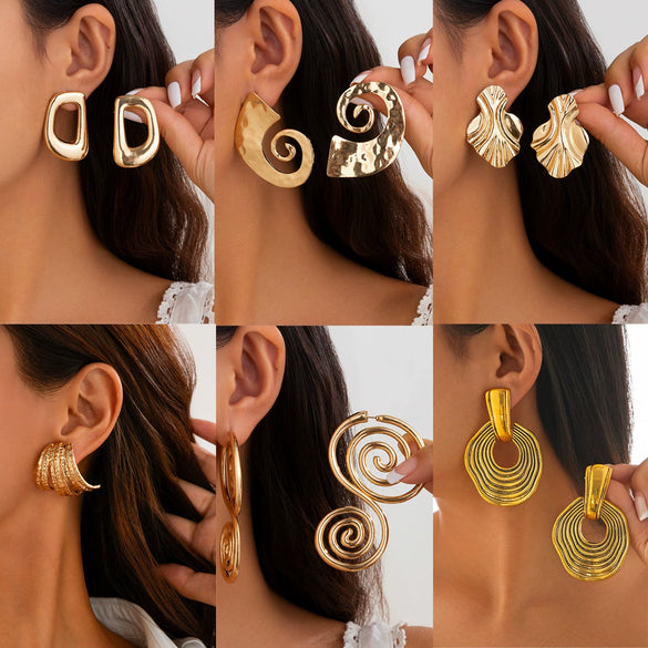 Wholesale Jewelry Exaggerated Geometric Alloy Electroplated Irregular Corrugated Earrings For Women