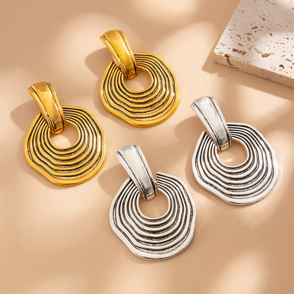 Wholesale Jewelry Exaggerated Geometric Alloy Electroplated Irregular Corrugated Earrings For Women