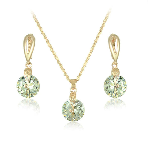 Wholesale Jewelry Exaggerated Geometric Copper Zircon Mixed Gem Inlay Pendant Earrings Necklace Set With Love Water Drops Bell Pattern And Electroplating Treatment