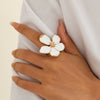 Wholesale Jewelry Exaggerated Iron Imitation Pearls Dripping Oil Fivepetal Flower Threedimensional Starfish Ring Electroplated