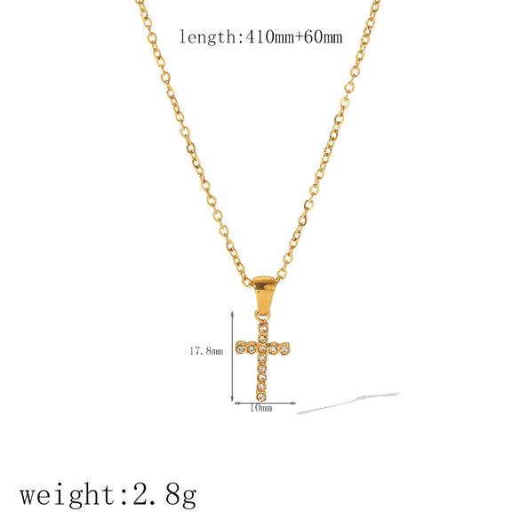 Wholesale Jewelry Exaggerated Niche Joker Diamond Cross Pendant Necklace Titanium Steel Inlaid Hao Stone Stainless Steel Geometric Electroplated