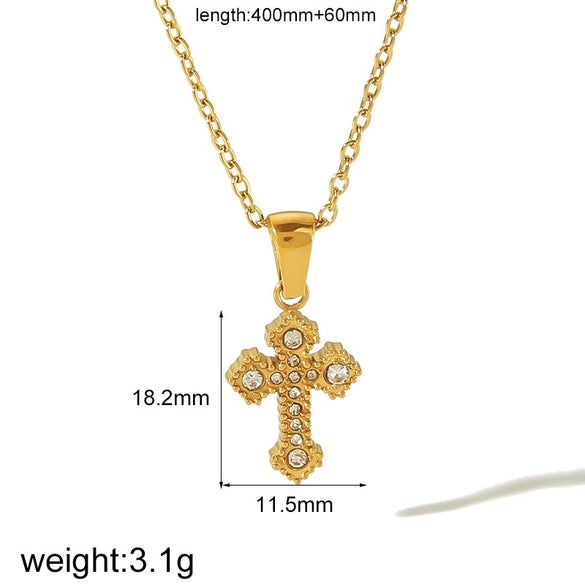 Wholesale Jewelry Exaggerated Niche Joker Diamond Cross Pendant Necklace Titanium Steel Inlaid Hao Stone Stainless Steel Geometric Electroplated