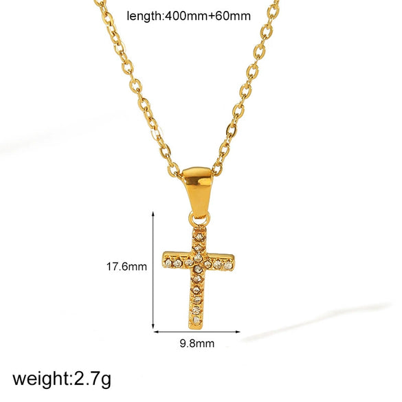 Wholesale Jewelry Exaggerated Niche Joker Diamond Cross Pendant Necklace Titanium Steel Inlaid Hao Stone Stainless Steel Geometric Electroplated