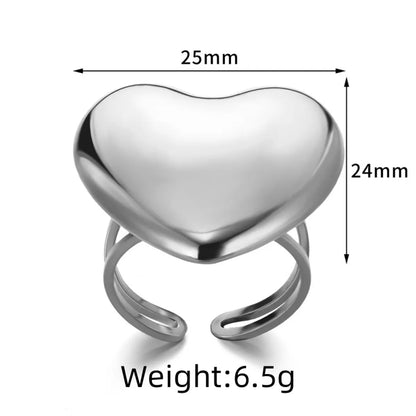 Wholesale Jewelry Exaggerated Romantic Simple Style Heart Shape 304 Stainless Steel Open Rings