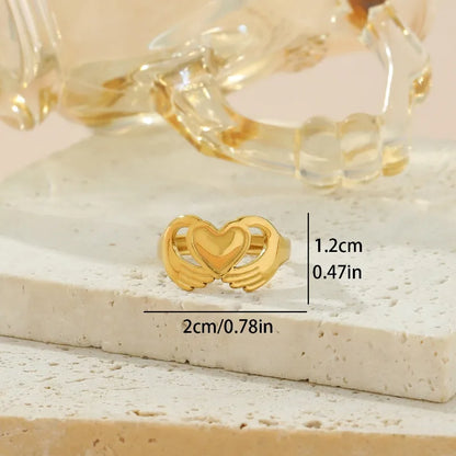 Wholesale Jewelry Exaggerated Romantic Solid Color Gesture Heart Shape 304 Stainless Steel 18K Gold Plated Hollow Out Open Rings