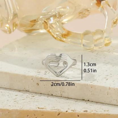 Wholesale Jewelry Exaggerated Romantic Solid Color Gesture Heart Shape 304 Stainless Steel 18K Gold Plated Hollow Out Open Rings