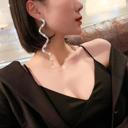 Wholesale Jewelry Exaggerated Simple Style Solid Color Snake Alloy Rhinestones Inlay Drop Earrings