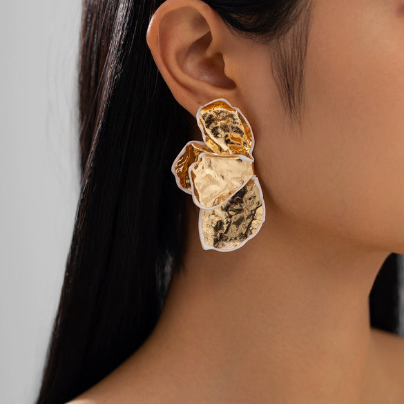 Wholesale Jewelry Exaggerated Style Iron Dripping Oil Flower Leaf Earrings Electroplated