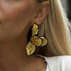 Wholesale Jewelry Exaggerated Style Iron Dripping Oil Flower Leaf Earrings Electroplated