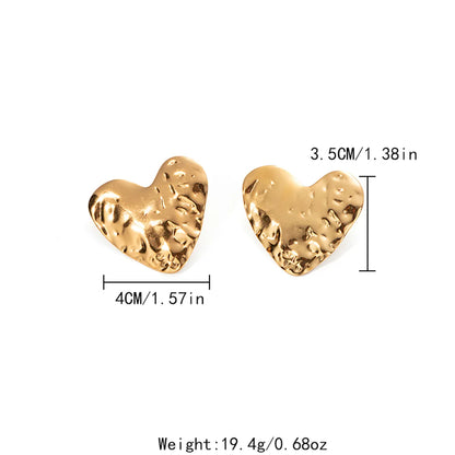 Wholesale Jewelry Exaggerated Sweet Simple Style Heart Shape 304 Stainless Steel 14K Gold Plated Plating Rings Earrings Jewelry Set