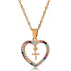 Wholesale Jewelry Exotic Geometric Heartshaped Copper Necklace With Micropaved Colorful Zircon And Electroplating
