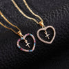 Wholesale Jewelry Exotic Geometric Heartshaped Copper Necklace With Micropaved Colorful Zircon And Electroplating
