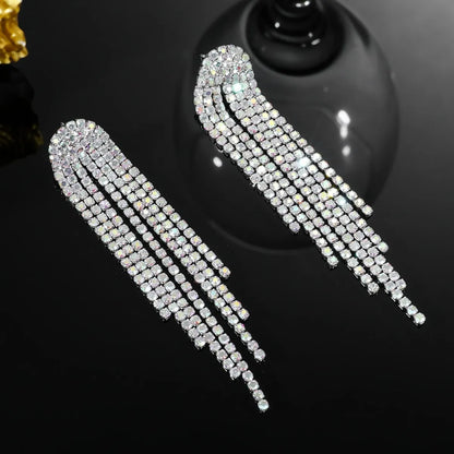 1 Pair Fairy Style Elegant Lady Tassel Rhinestone Drop Earrings