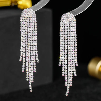 1 Pair Fairy Style Elegant Lady Tassel Rhinestone Drop Earrings