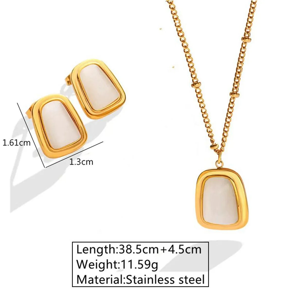 Wholesale Jewelry Fairy Style Elegant Sweet Geometric Oval Rectangle 304 Stainless Steel Resin 18K Gold Plated Plating Inlay Ear Studs Necklace Jewelry Set