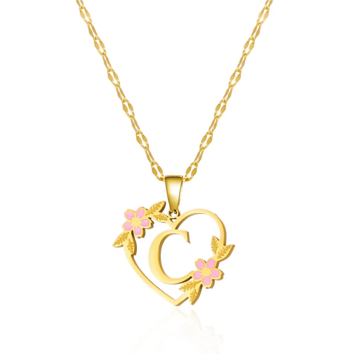 Wholesale Jewelry Fairy Style Elegant Sweet Letter Heart Shape Flower 201 Stainless Steel Asymmetrical Enamel Pendant Necklace