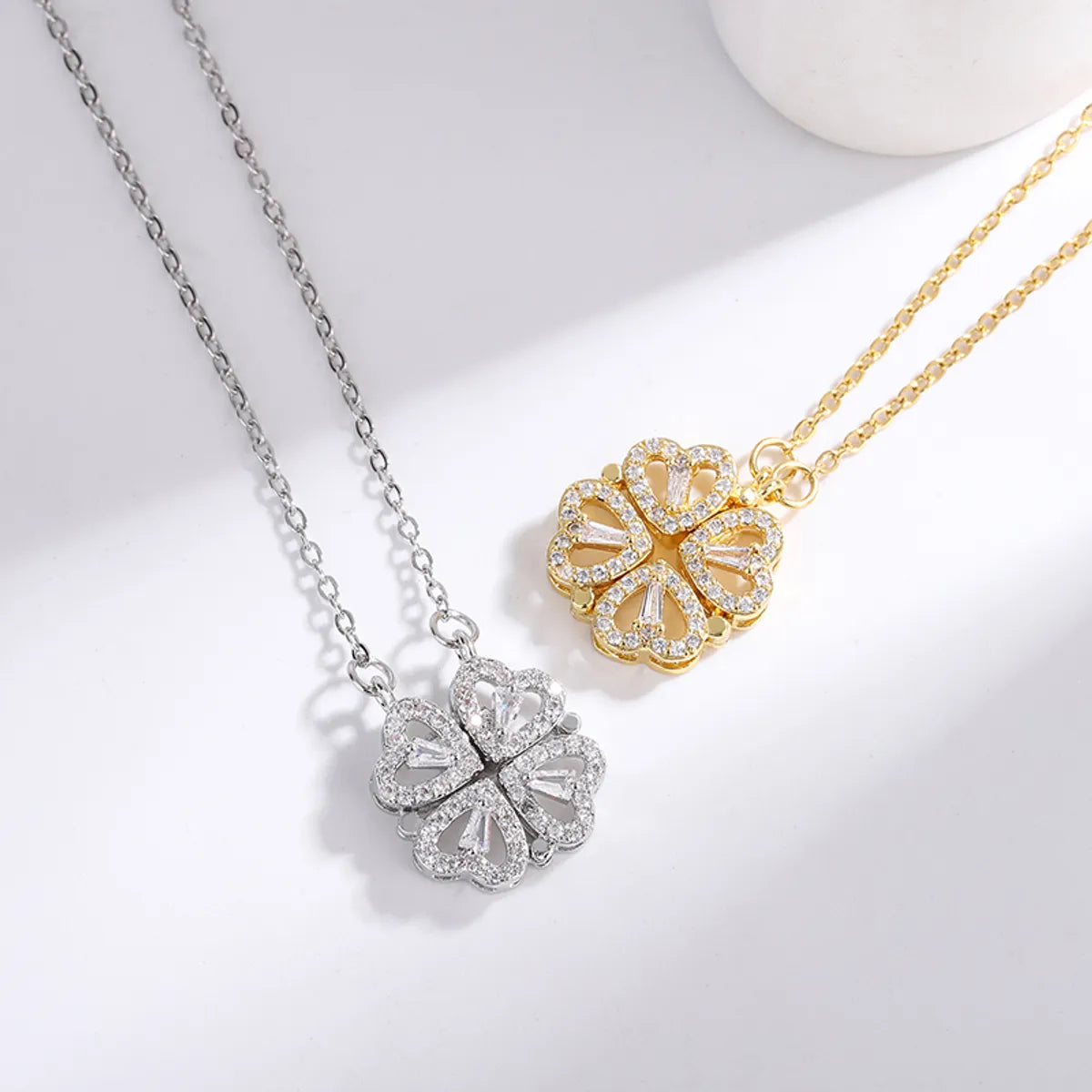 Wholesale Jewelry Fairy Style Luxurious Shiny Heart Shape 304 Stainless Steel Artificial Rhinestones 18K Gold Plated Plating Pendant Necklace