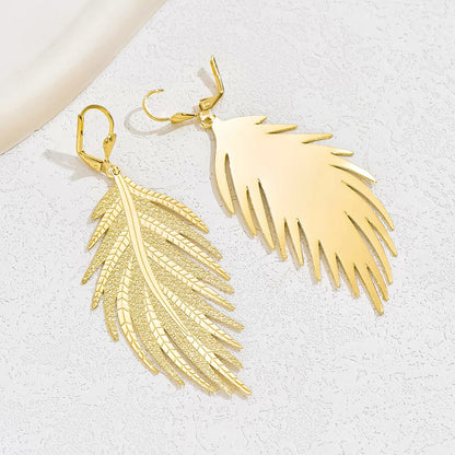 Wholesale Jewelry Fairy Style Modern Style Solid Color Leaf Iron Copper Alloy 18k Gold Plated Asymmetrical Plating Drop Earrings