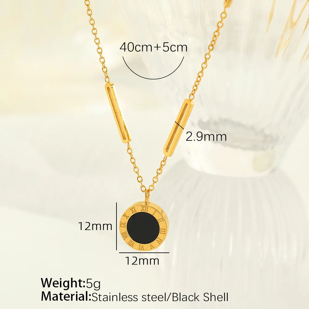 Wholesale Jewelry Fairy Style Simple Style Classic Style Small Waist Roman Numeral 304 Stainless Steel Shell 18K Gold Plated Inlay Pendant Necklace