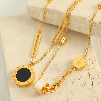 Wholesale Jewelry Fairy Style Simple Style Classic Style Small Waist Roman Numeral 304 Stainless Steel Shell 18K Gold Plated Inlay Pendant Necklace