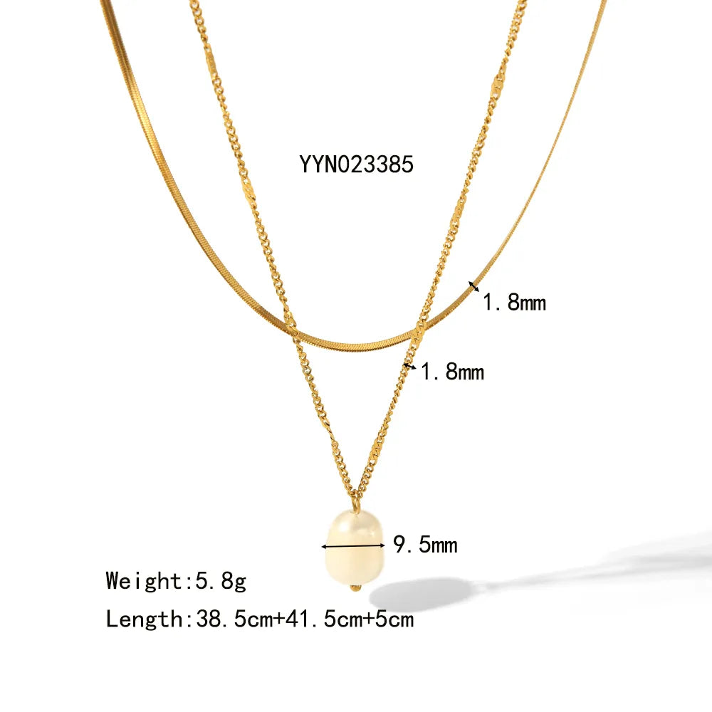 Wholesale Jewelry Fairy Style Simple Style Necklace 201 Stainless Steel 304 Stainless Steel Freshwater Pearl 18K Gold Plated Plating Layered Necklaces