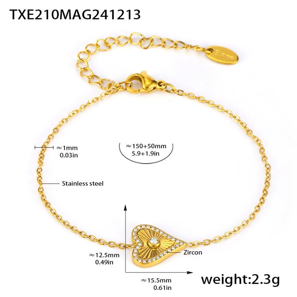 Wholesale Jewelry Fashion Double Layer Love Heart 316L Stainless Steel Plated 18K Gold Necklace Bracelet Set
