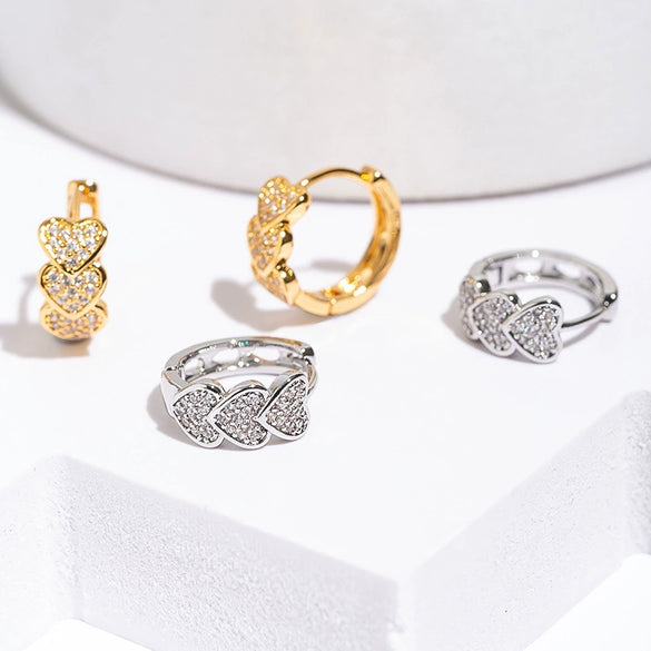 Wholesale Jewelry Fashion Elegant Heartshaped Copper Microinlaid Zirconium Earrings Real Gold Electroplated