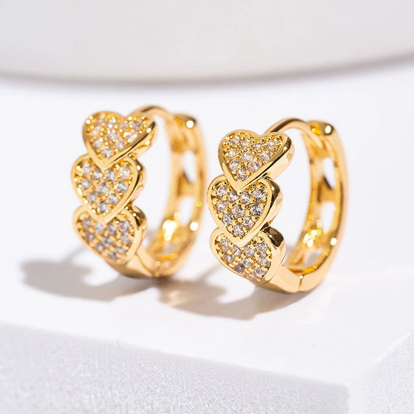 Wholesale Jewelry Fashion Elegant Heartshaped Copper Microinlaid Zirconium Earrings Real Gold Electroplated