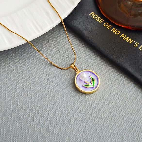 Wholesale Jewelry Fashion Flower Disc Titanium Steel And Copper Electroplating Necklace For Women