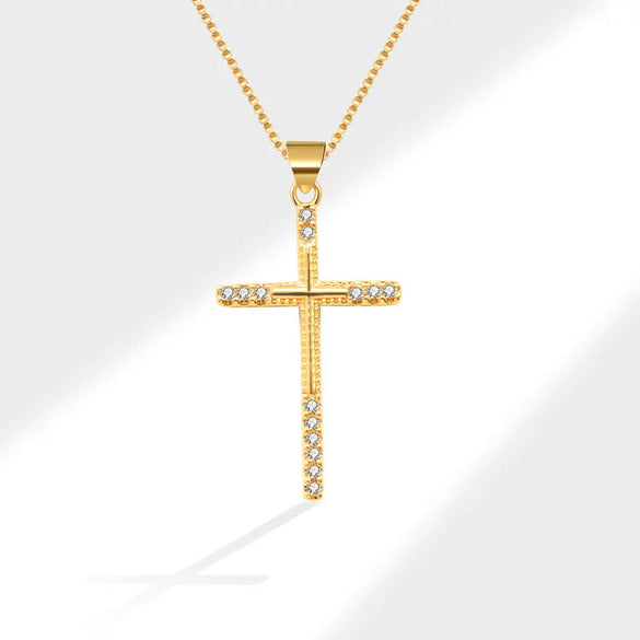 Wholesale Jewelry Fashion Geometric Copper Cross Pendant Electroplated Clavicle Chain For Women