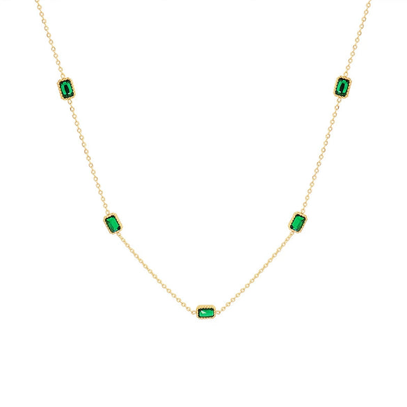 Wholesale Jewelry Fashion Geometric Emerald Zircon Necklace 316L Stainless Steel 18K Gold Plated For Women