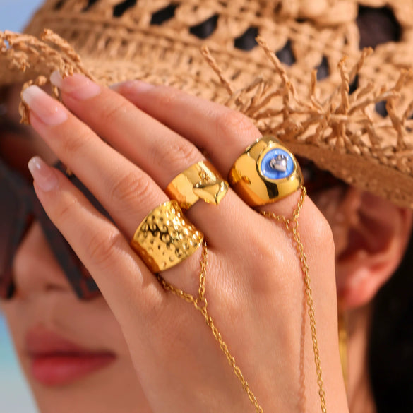 Wholesale Jewelry Fashion Geometric Heart Stainless Steel Ring Plated With Real Gold