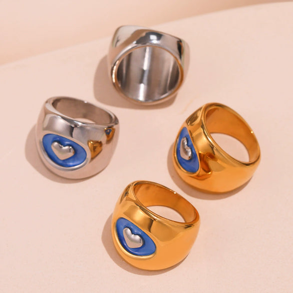 Wholesale Jewelry Fashion Geometric Heart Stainless Steel Ring Plated With Real Gold