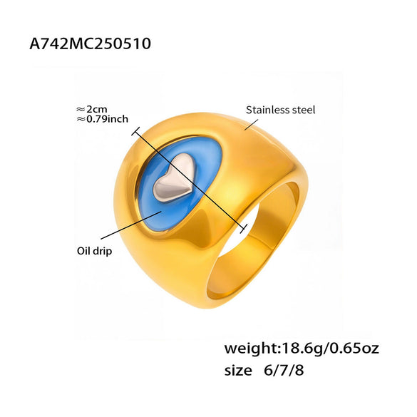 Wholesale Jewelry Fashion Geometric Heart Stainless Steel Ring Plated With Real Gold