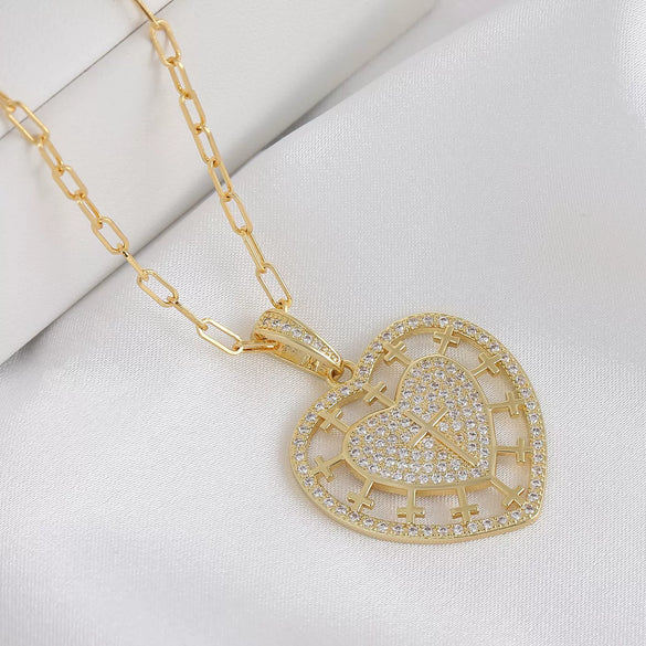 Wholesale Jewelry Fashion Geometric Heartshaped Copper Electroplated Necklace