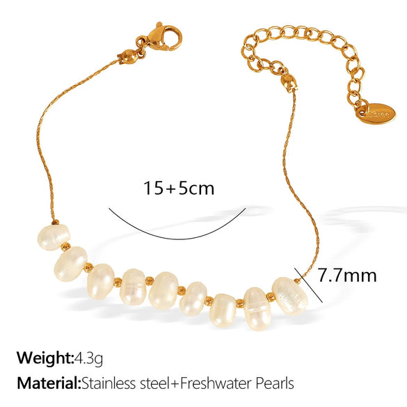 Wholesale Jewelry Fashion Geometric Natural Freshwater Pearl 316L Stainless Steel 18K Gold Plated Necklace And Bracelet For Women