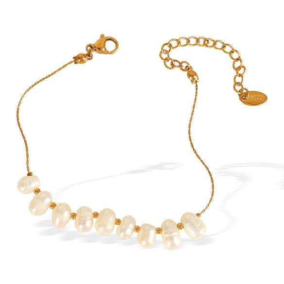 Wholesale Jewelry Fashion Geometric Natural Freshwater Pearl 316L Stainless Steel 18K Gold Plated Necklace And Bracelet For Women